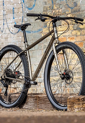 A Surly steel-frame bicycle on display