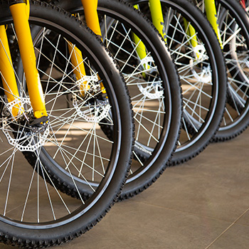 A row of new bicycles for sale